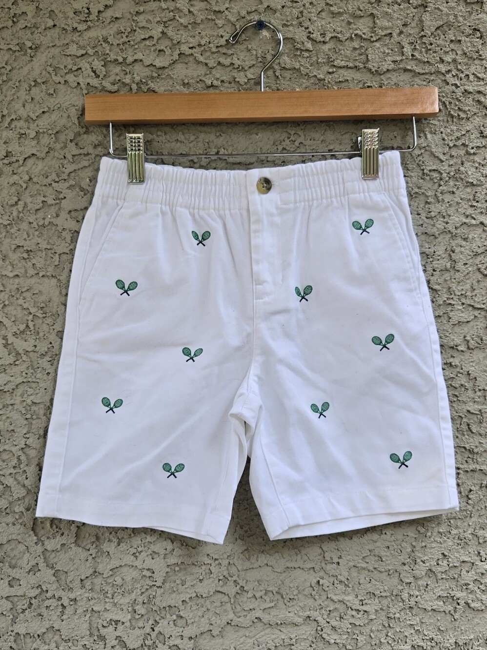 Janie And Jack White Embroidered Tennis Racket Shorts